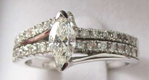 *UNIQUE PIECE [R50853]* MARQUISE BRIDAL TWINSET [1.00ct] DIAMOND [H/SI2] RING [WHITE GOLD] -BUY SAFE