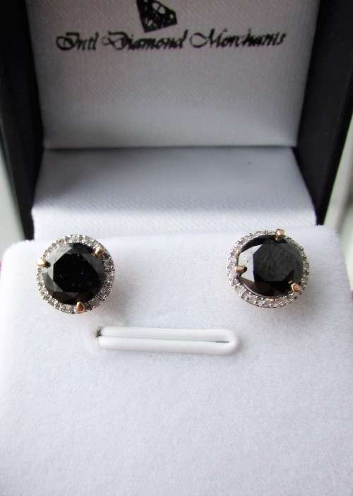 **HALO DIAMONDS [R55467]** PAVE SET [2.500ct] BLACK /WHITE DIAMOND EARRINGS [YELLOW GOLD] - BUY SAFE