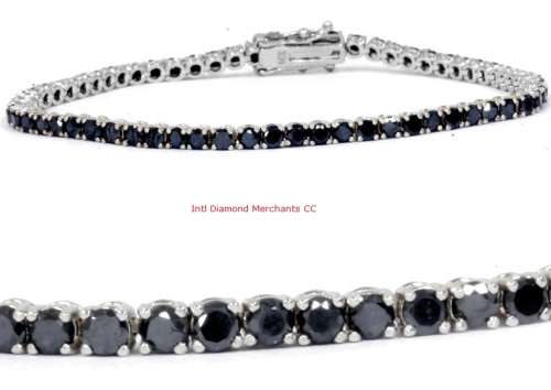 **ONCE-OFF [R56127]** BLACK DIAMOND [3.50cts] TENNIS BRACELET ROUND CUT [18KT WHITE GOLD] -BUY SAFE