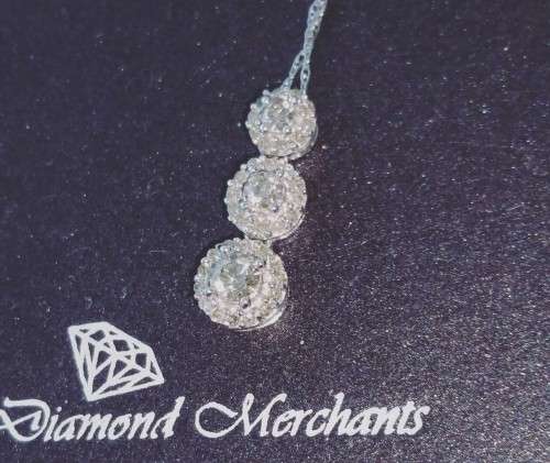 **TRILOGY [R37785]** DROP DIAMOND PENDANT [0.650ct] ROUND CUT + OPTIONAL CHAIN  -  **SEE VIDEO**