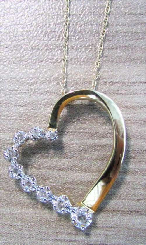 *GLITTERING [R18736]* DIAMOND HEART PENDANT [0.15ct] ROUND CUT [YELLOW GOLD]+OPTIONAL CHAIN-BUY SAFE