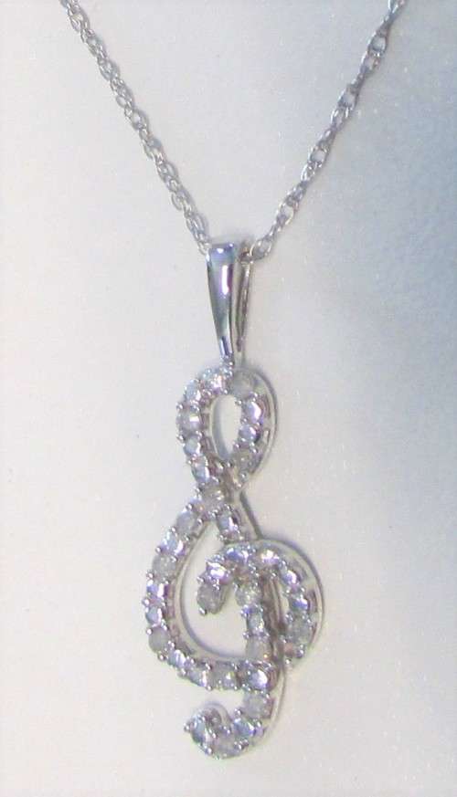 **LAST MUSICAL NOTE [R17679]** DIAMOND PENDANT [0.200ct] ROUND CUT + OPTIONAL CHAIN  - **SEE VIDEO**