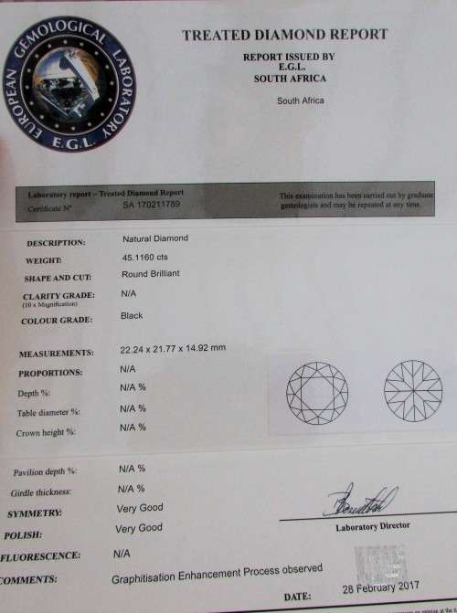 **10 YEAR PROMO** RARE MUSEUM SIZE [ 45.116ct ] ROUND CUT BLACK DIAMOND - [CERTIFIED] - BUY SAFE