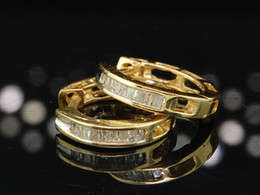 **DIAMOND HOOPS | R21893** BAGUETTE CUT | 0.300ct | DIAMOND EARRINGS | YELLOW GOLD -  BUY SAFE