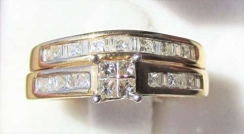 **BEST OF THE BEST [R45896]** BRIDAL TWINSET [1.00ct] PRINCESS DIAMOND RING [YELLOW GOLD] - BUY SAFE