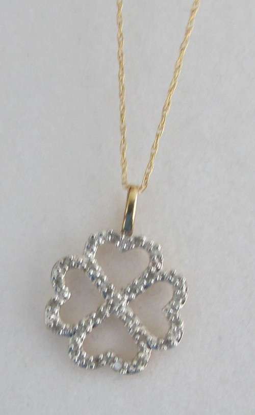 **FANTASTIC [R20074]** DIAMOND 4 LEAF CLOVER PENDANT [0.200ct] ROUND CUT + OPTIONAL CHAIN -SEE VIDEO