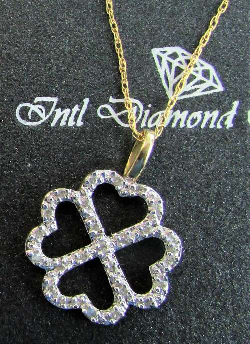 **FANTASTIC [R20074]** DIAMOND 4 LEAF CLOVER PENDANT [0.200ct] ROUND CUT + OPTIONAL CHAIN -SEE VIDEO