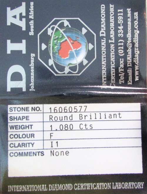 **CERTIFIED [R83956]** MASSIVE [1.080ct] ROUND CUT [ COLOUR F ] DIAMOND [SOUTH AFRICA] - BUY SAFE