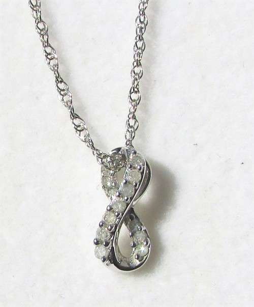 **DIAMOND PENDANT [R19257]** INFINITY DESIGN + CHAIN! [0.150ct] ROUND CUT [WHITE GOLD] -*SEE VIDEO*