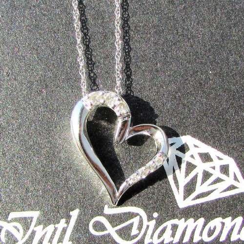*GLITTERING [R18736]* DIAMOND HEART PENDANT [0.15ct] ROUND CUT [WHITE GOLD] +OPTIONAL CHAIN- *VIDEO*