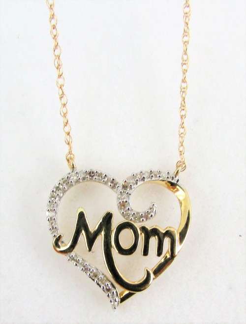 **DIAMOND PENDANT [R16285]** "MOM" DESIGN [0.165ct] WITH OPTIONAL CHAIN [YELLOW GOLD] - BUY SAFE