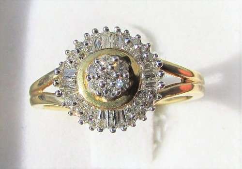 **GORGEOUS [R30158]** CLUSTER DIAMOND [0.450ct] ROUND/BAGUETTE CUT RING [YELLOW GOLD] - BUY SAFE