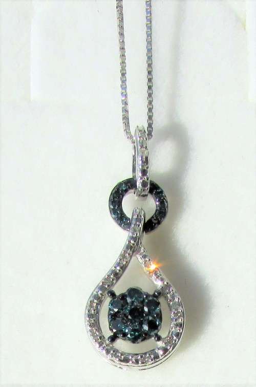 **BE UNIQUE [R22679]** BLUE DIAMOND PENDANT [0.250ct] ROUND CUT + OPTIONAL CHAIN - BUY SAFE
