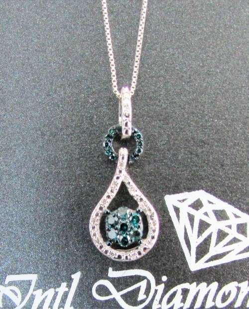 **BE UNIQUE [R22679]** BLUE DIAMOND PENDANT [0.250ct] ROUND CUT + OPTIONAL CHAIN - BUY SAFE