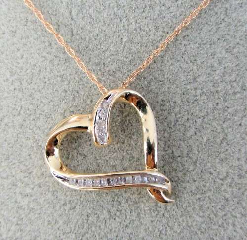 *GLITTERING [R18736]* DIAMOND HEART PENDANT [0.15ct] ROUND CUT [YELLOW GOLD]+OPTIONAL CHAIN-BUY SAFE