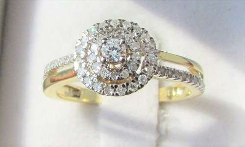 **SPECIAL DEAL [R31083]** DOUBLE HALO DESIGN [0.500ct] DIAMOND [SI3] RING [YELLOW GOLD] - BUY SAFE