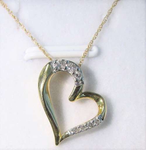 *GLITTERING [R18736]* DIAMOND HEART PENDANT [0.15ct] ROUND CUT [YELLOW GOLD]+OPTIONAL CHAIN-BUY SAFE
