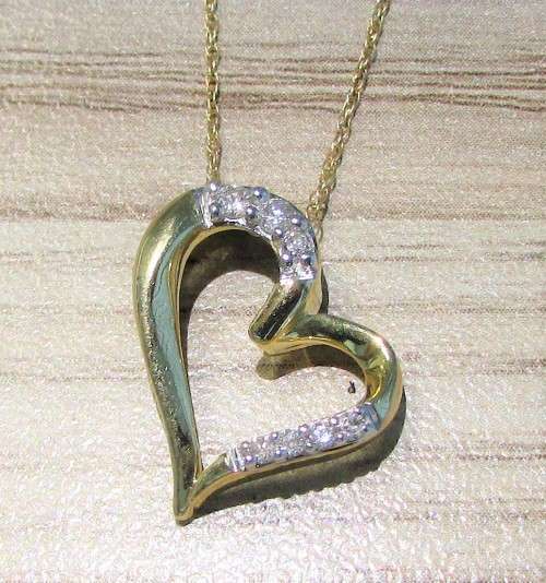 *GLITTERING [R18736]* DIAMOND HEART PENDANT [0.15ct] ROUND CUT [YELLOW GOLD]+OPTIONAL CHAIN-BUY SAFE