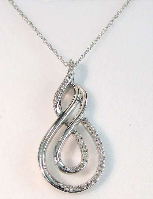 **LAST ONE [R20365]** SWIRL DIAMOND PENDANT [0.200ct] ROUND CUT + OPTIONAL CHAIN - BUY SAFE