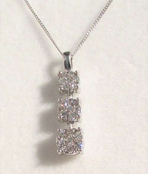 **TRILOGY [R27785]** DROP DIAMOND PENDANT [0.400ct] ROUND CUT + OPTIONAL CHAIN -  BUY SAFE