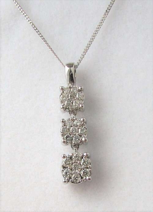 **TRILOGY [R27785]** DROP DIAMOND PENDANT [0.400ct] ROUND CUT + OPTIONAL CHAIN -  BUY SAFE