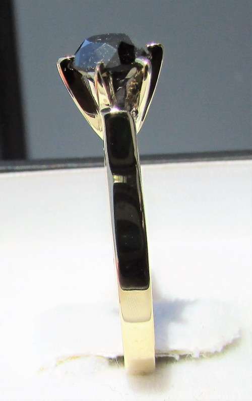 **BE UNIQUE** BLACK DIAMOND [1.010ct] ROUND CUT RING [18KT YELLOW GOLD] -  BUY SAFE