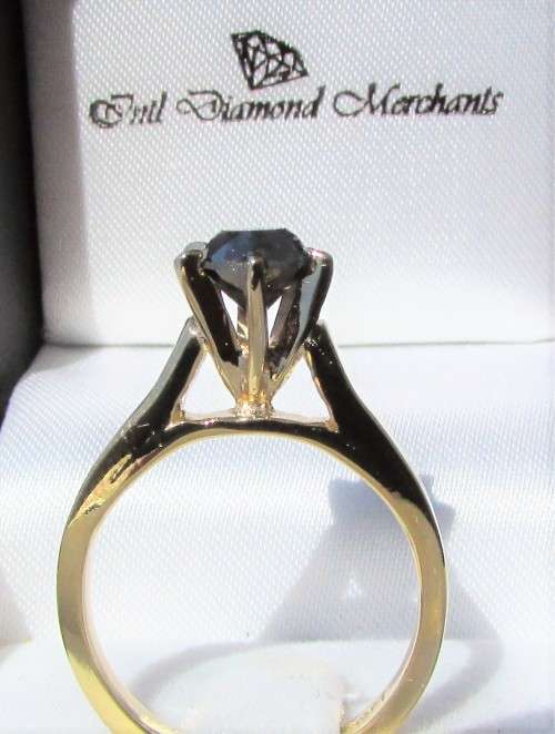 **BE UNIQUE** BLACK DIAMOND [1.010ct] ROUND CUT RING [18KT YELLOW GOLD] -  BUY SAFE