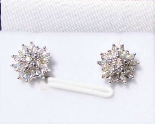 **FLOWER CLUSTER [R20341]** ROUND/BAGUETTE [0.250ct] DIAMOND EARRINGS [WHITE GOLD] - BUY SAFE