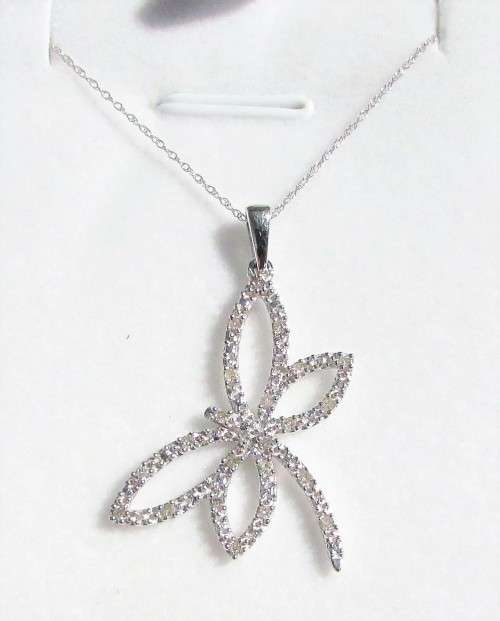 **STUNNING [R22654]** DIAMOND BUTTERFLY PENDANT [0.250ct] WHITE GOLD + OPTIONAL CHAIN - BUY SAFE