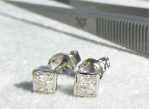 **DIAMOND STUDS [R21893]** PRINCESS CUT [0.505ct] DIAMOND EARRINGS [WHITE GOLD] -  BUY SAFE