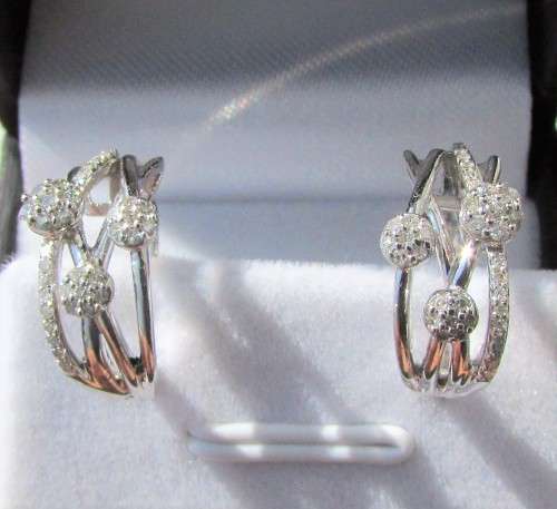 **DIAMOND HOOPS [R26893]** ROUND CUT [0.360ct] DIAMOND EARRINGS [WHITE GOLD] - BUY SAFE