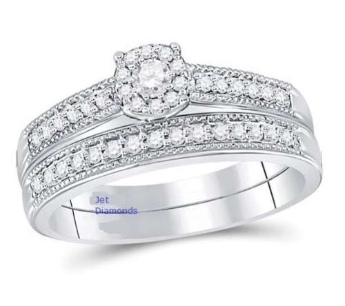 **1/2CT DEAL [R35258]** PAVE DESIGN TWINSET [0.500ct] DIAMOND RING + BAND [WHITE GOLD] - BUY SAFE