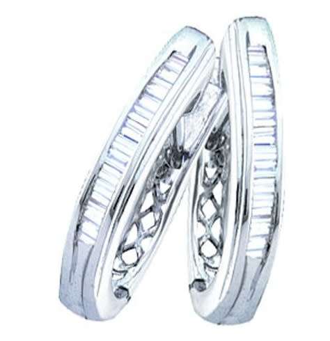 **DIAMOND HOOPS [R30893]** BAGUETTE CUT [0.350ct] DIAMOND EARRINGS [WHITE GOLD] - BUY SAFE