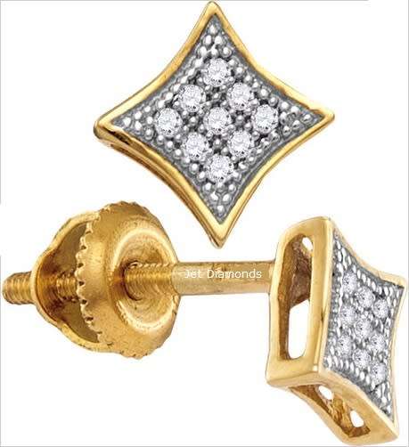 **DIAMOND CLUSTER [R16341]** MICRO PAVE SET [0.185ct] DIAMOND EARRINGS [YELLOW GOLD] -  BUY SAFE
