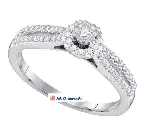 **HALO DESIGN [R29786]** ROUND CUT [0.350ct] SPLIT SHANK CLUSTER DIAMOND RING [WHITE GOLD] -BUY SAFE