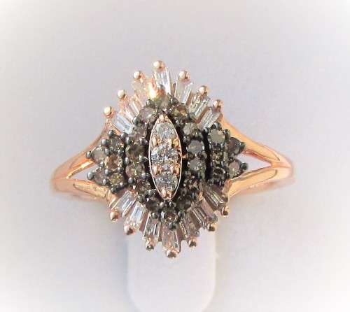 **WOW FACTOR [R35274]** WHITE/CHAMPAGNE ROUND CUT [0.675ct] DIAMOND RING [ROSE GOLD] - BUY SAFE