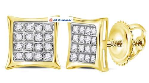 **DIAMOND CLUSTER [R20341]** MICRO PAVE SET [0.200ct] DIAMOND EARRINGS [YELLOW GOLD] -  BUY SAFE