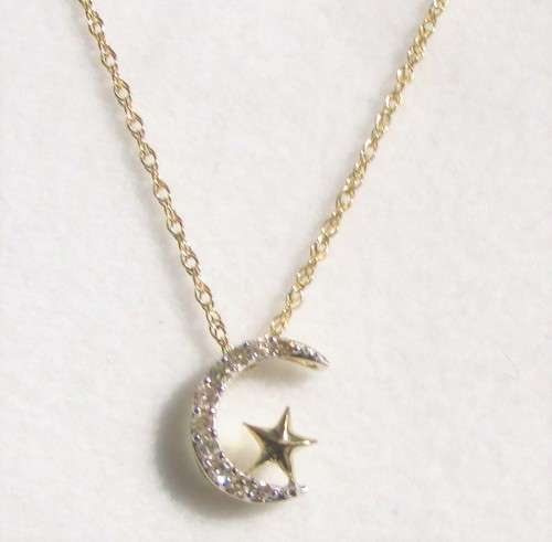 **LAST ONE [R18736]** CRESCENT PENDANT [0.150ct] ROUND CUT [YELLOW GOLD] + OPTIONAL CHAIN - BUY SAFE