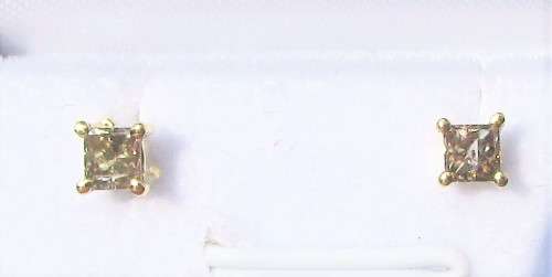 **BARGAIN BUY** CLEARANCE PRINCESS CUT  [0.260ct] DIAMOND EARRINGS [YELLOW GOLD] - BUY SAFE