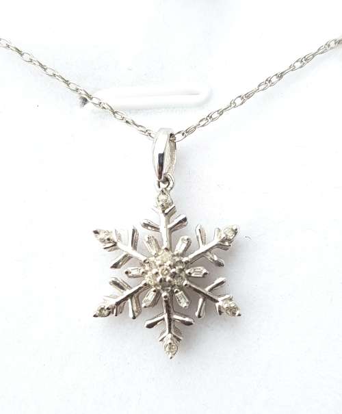 **GORGEOUS | R18736** SNOWFLAKE PENDANT | 0.150ct | ROUND CUT |WHITE GOLD + OPTIONAL CHAIN -BUY SAFE