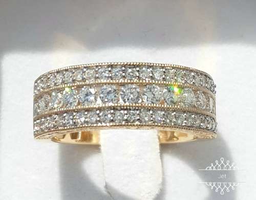 **HUGE | R68419** 3 ROW CHANNEL DESIGN | 1.450ct | ROUND CUT DIAMOND BAND | YELLOW GOLD - BUY SAFE