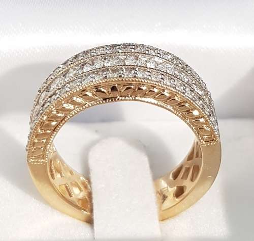 **HUGE | R68419** 3 ROW CHANNEL DESIGN | 1.450ct | ROUND CUT DIAMOND BAND | YELLOW GOLD - BUY SAFE