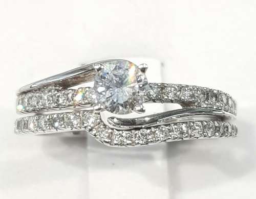 **EXCEPTIONAL | R50853** ROUND CUT BRIDAL TWINSET |1.00ct| DIAMOND RING | WHITE GOLD - BUY SAFE
