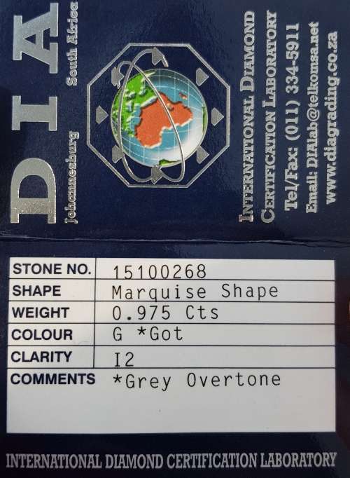 **CERTIFIED** MASSIVE | 0.975ct | MARQUISE CUT | COLOUR G | DIAMOND | SOUTH AFRICA - BUY SAFE