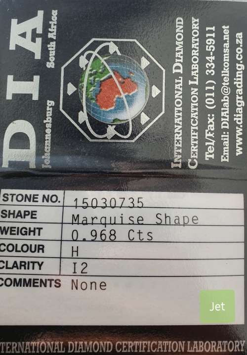 **CERTIFIED** MASSIVE | 0.968ct | MARQUISE CUT | COLOUR H | DIAMOND | SOUTH AFRICA - BUY SAFE