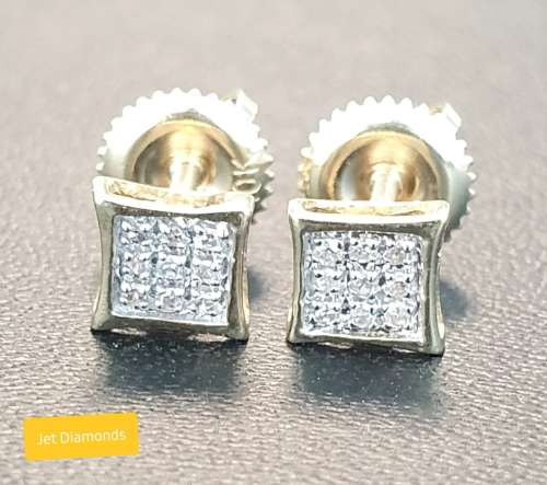 **DIAMOND CLUSTER | R16341** MICRO PAVE SET |0.185ct| DIAMOND EARRINGS | YELLOW GOLD - **SEE VIDEO**