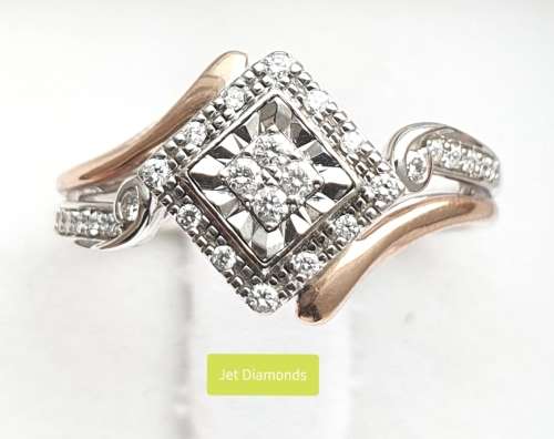 **SUPERB TWO TONE | R22639** SWIRL DESIGN | 0.250ct | DIAMOND RING | WHITE / ROSE GOLD - BUY SAFE