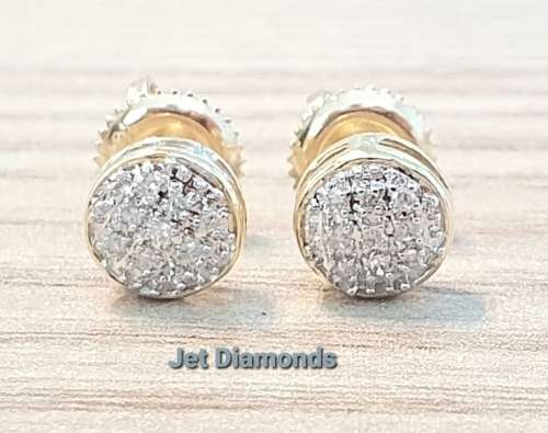 **DIAMOND EARRINGS | R16341** MICRO PAVE SET | 0.150ct | CLUSTER DESIGN | YELLOW GOLD - BUY SAFE