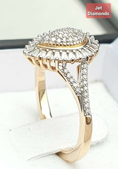**CRAZY DEAL | R33639** PEAR DESIGN | 0.395ct | CLUSTER DIAMOND RING | YELLOW GOLD - BUY SAFE