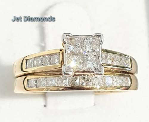 **PRINCESS DESIGN | R64853** BRIDAL TWINSET |1.00ct| DIAMOND RING | YELLOW GOLD - BUY SAFE
